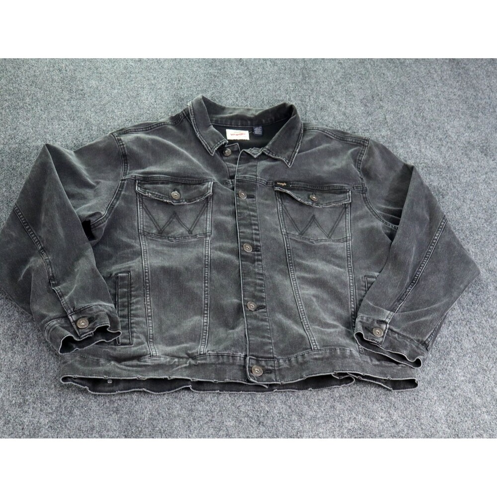 Wrangler Mens Faded Black Denim Trucker Jacket XXL Regular Fit Western Workwear